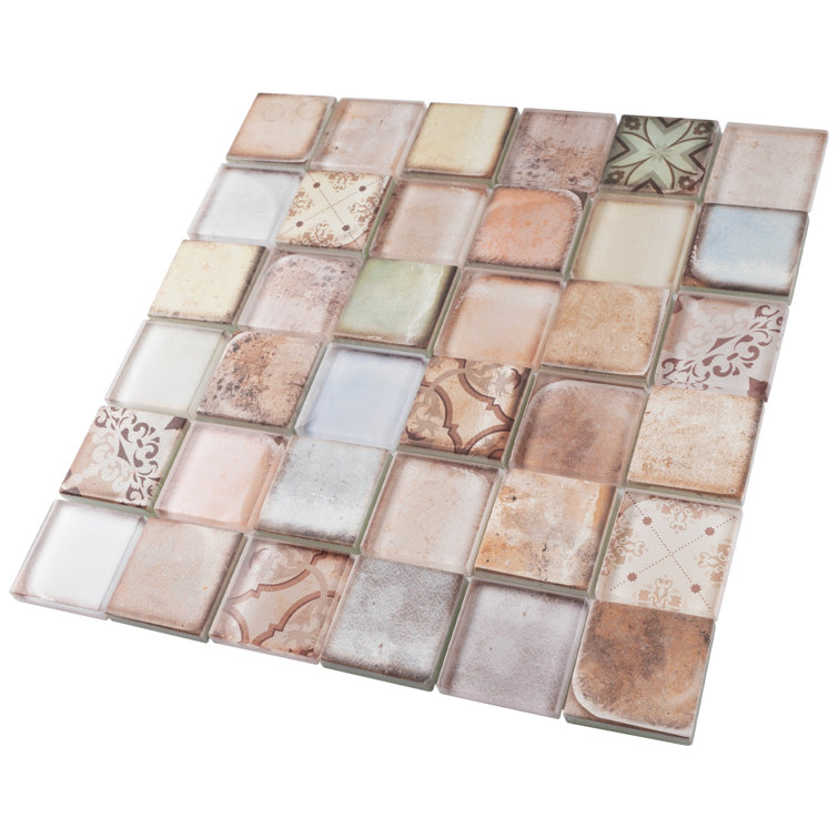 Retro Multicolor Glass Mosaic Wall Tile Sheet
