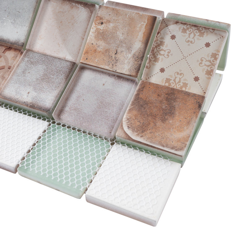 Retro Multicolor Glass Mosaic Wall Tile Sheet