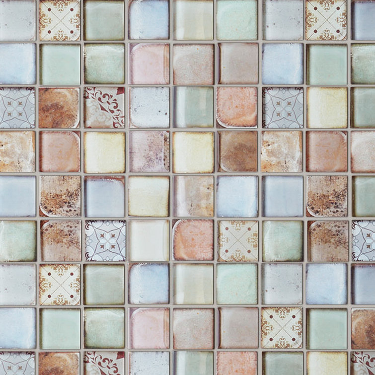 Retro Multicolor Glass Mosaic Wall Tile Sheet