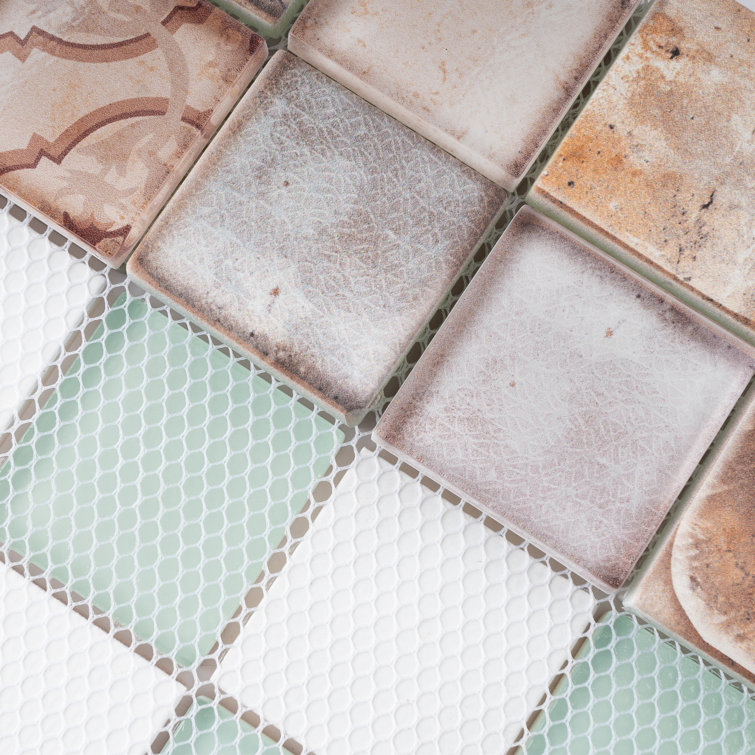 Retro Multicolor Glass Mosaic Wall Tile Sheet
