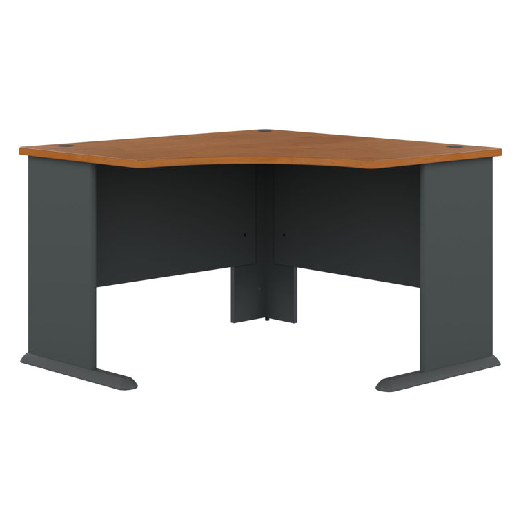 Natural Cherry & Slate Contemporary Corner Desk with Cable Management