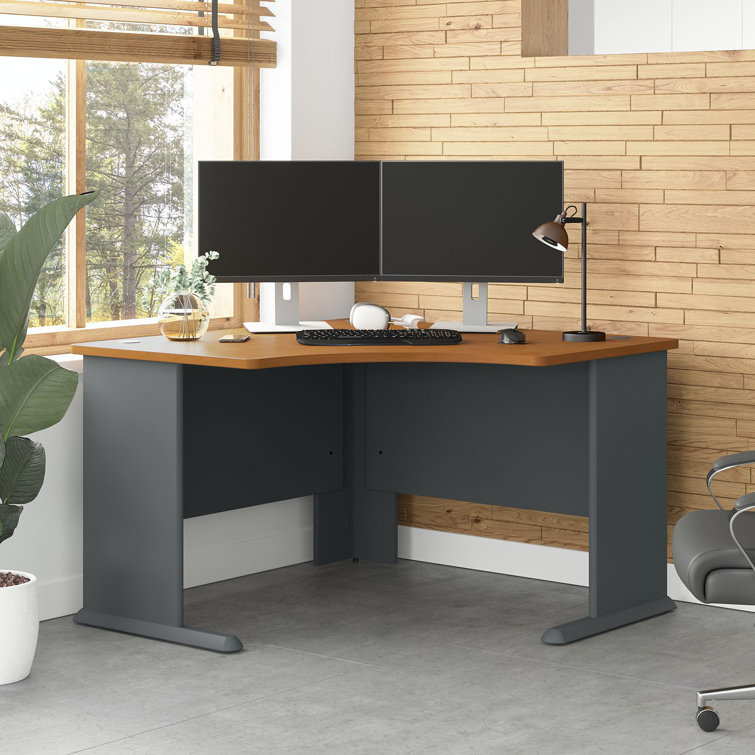 Natural Cherry & Slate Contemporary Corner Desk with Cable Management