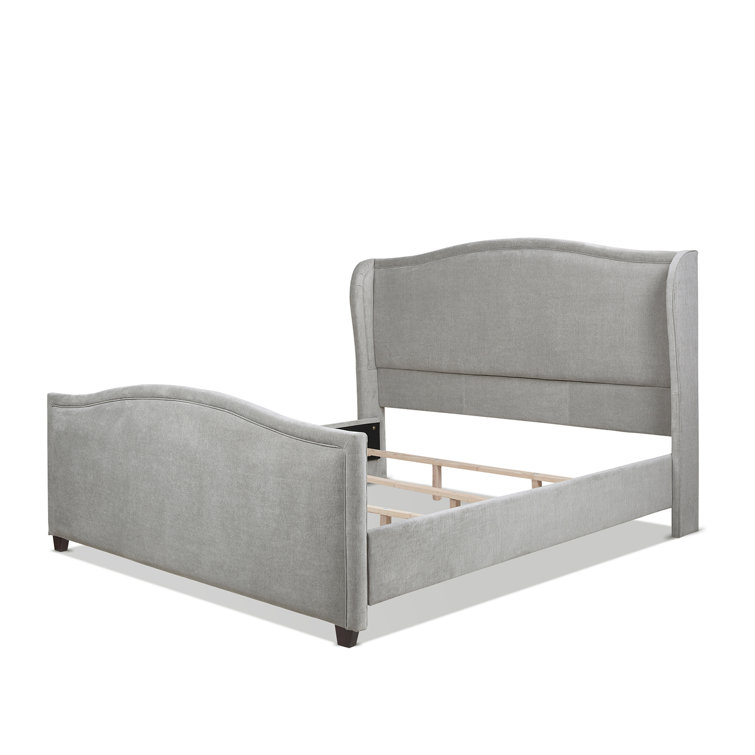 Carmen King Silver Grey Upholstered Pine Bed Frame