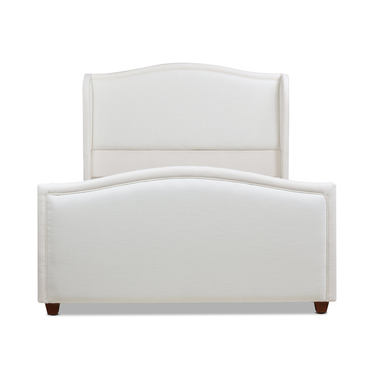Carmen Antique White Pine King Bed with Upholstered Wingback Headboard