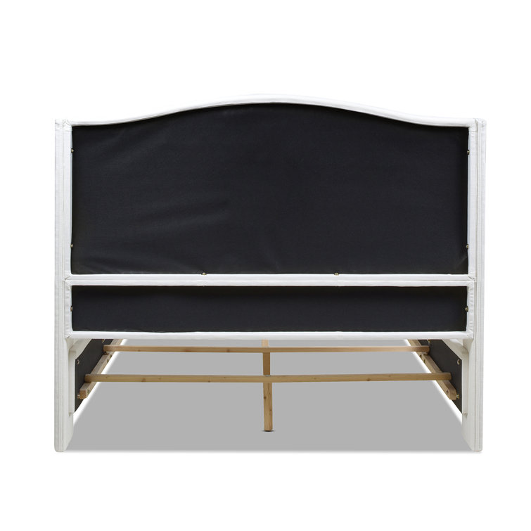 Carmen Antique White Pine King Bed with Upholstered Wingback Headboard