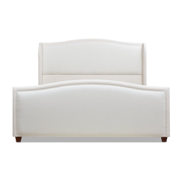 Carmen Antique White Pine King Bed with Upholstered Wingback Headboard