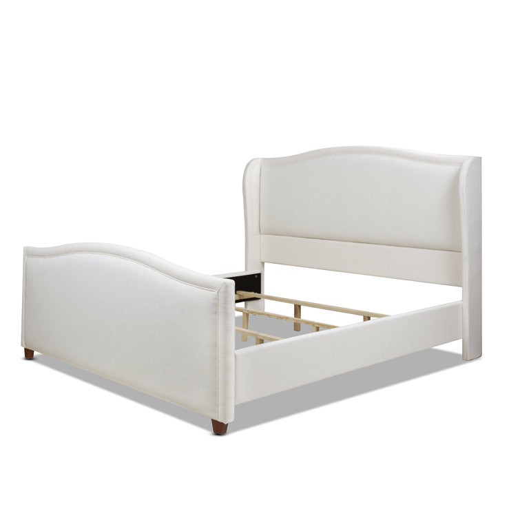 Carmen Antique White Pine King Bed with Upholstered Wingback Headboard