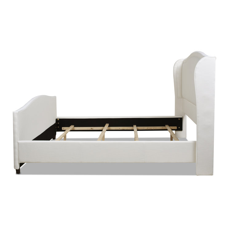 Carmen Antique White Pine King Bed with Upholstered Wingback Headboard