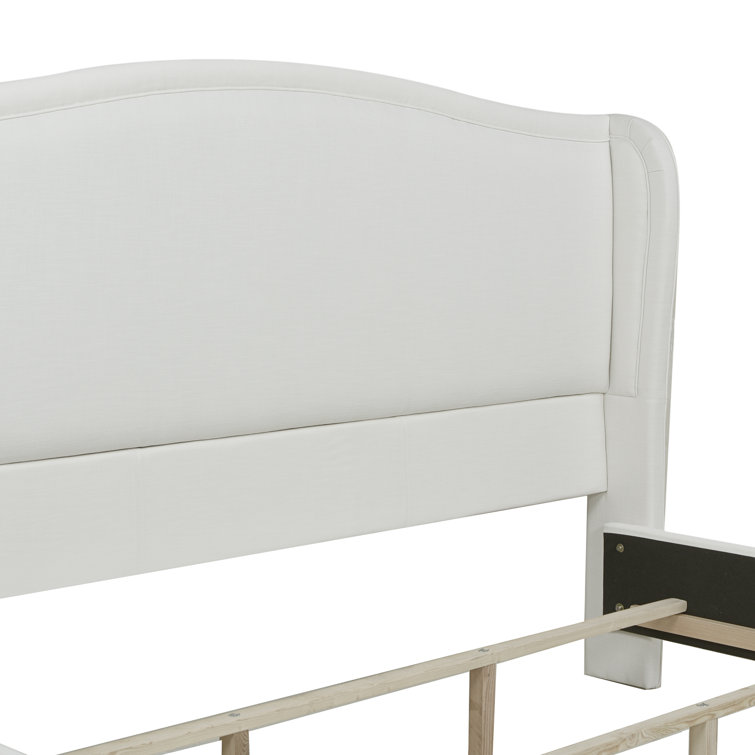 Carmen Antique White Pine King Bed with Upholstered Wingback Headboard
