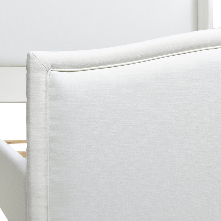 Carmen Antique White Pine King Bed with Upholstered Wingback Headboard