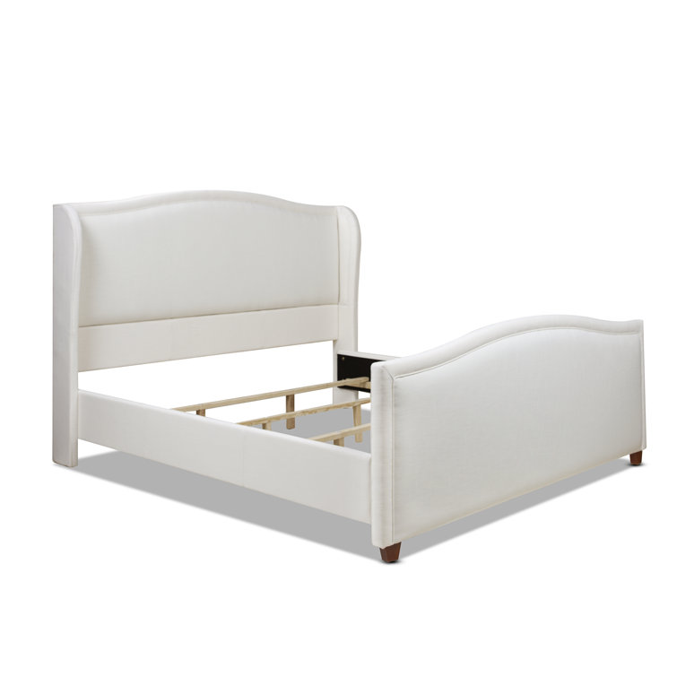 Carmen Antique White Pine King Bed with Upholstered Wingback Headboard