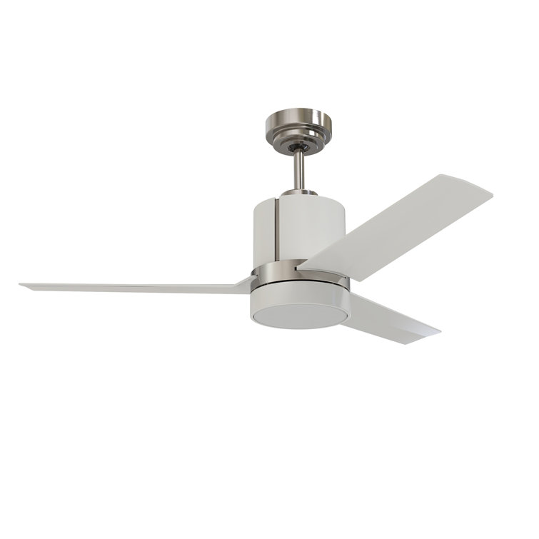 Trinity 44" White & Satin Nickel Modern Ceiling Fan with LED Light