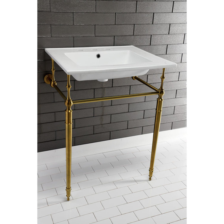 Edwardian 25-Inch White Ceramic Console Sink with Brass Legs