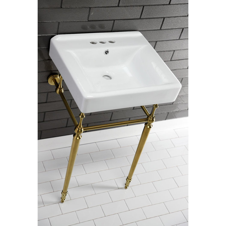Edwardian White Ceramic Console Sink with Brass Legs