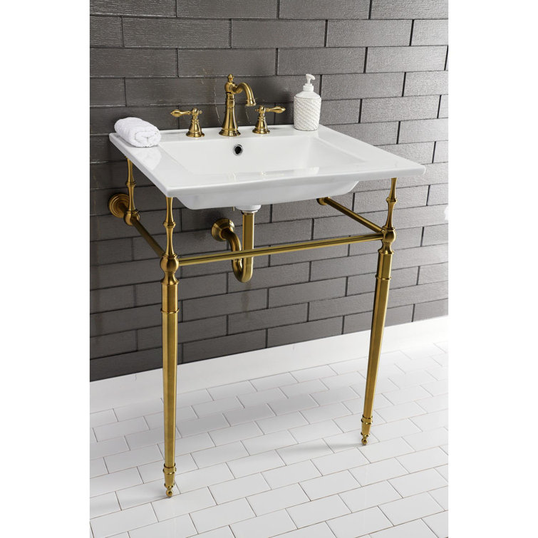 Edwardian 25-Inch White Ceramic Console Sink with Brass Legs