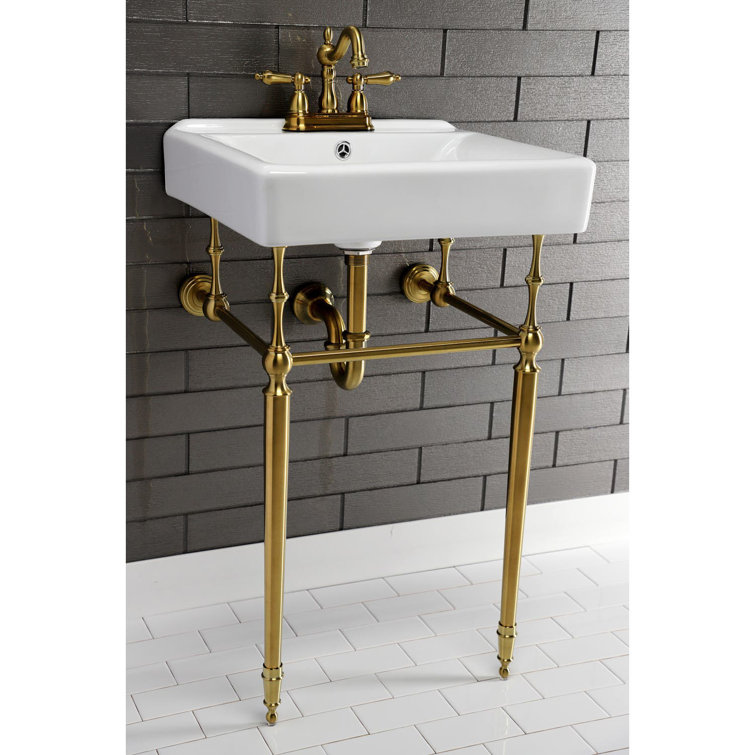 Edwardian White Ceramic Console Sink with Brass Legs