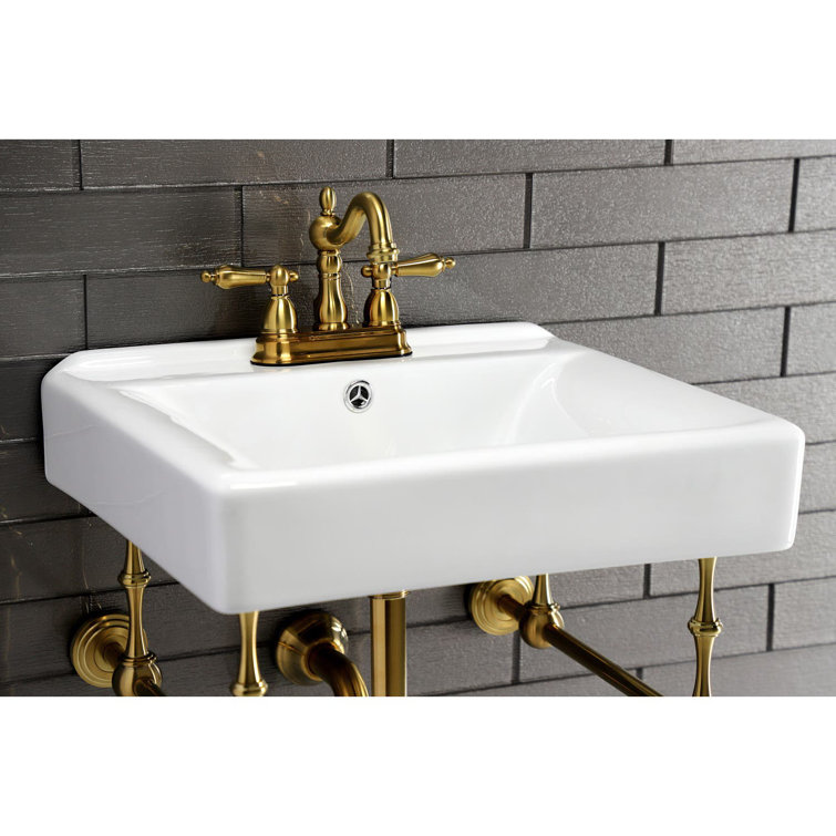 Edwardian White Ceramic Console Sink with Brass Legs