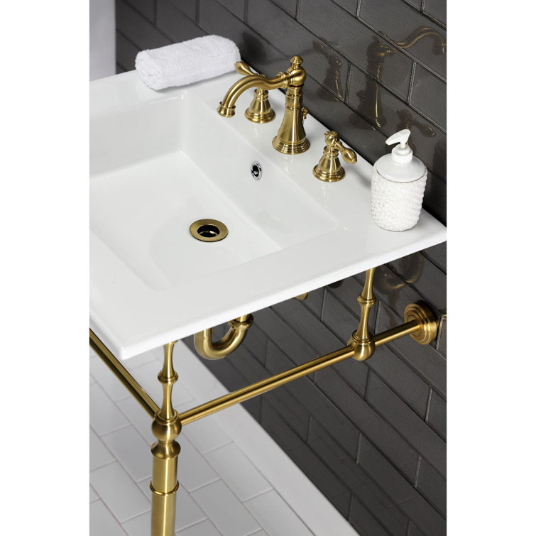 Edwardian 25-Inch White Ceramic Console Sink with Brass Legs