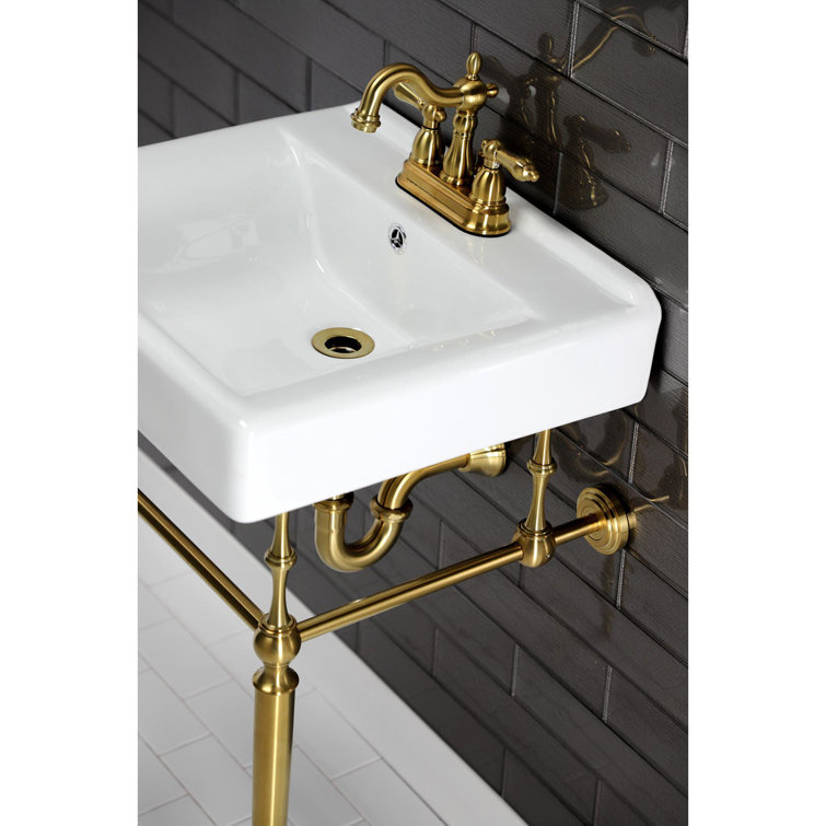 Edwardian White Ceramic Console Sink with Brass Legs