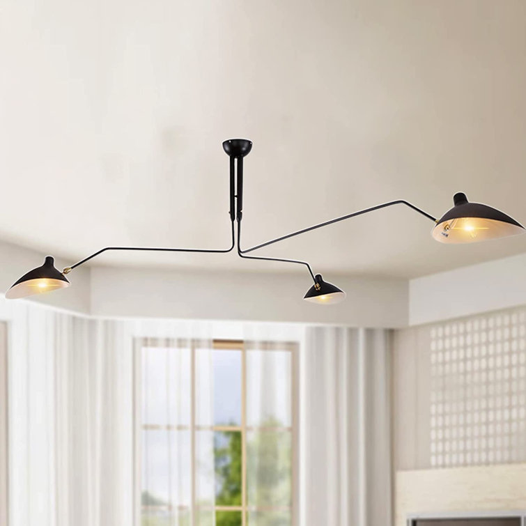 Black Metal 3-Light Adjustable Mid-Century Modern Chandelier