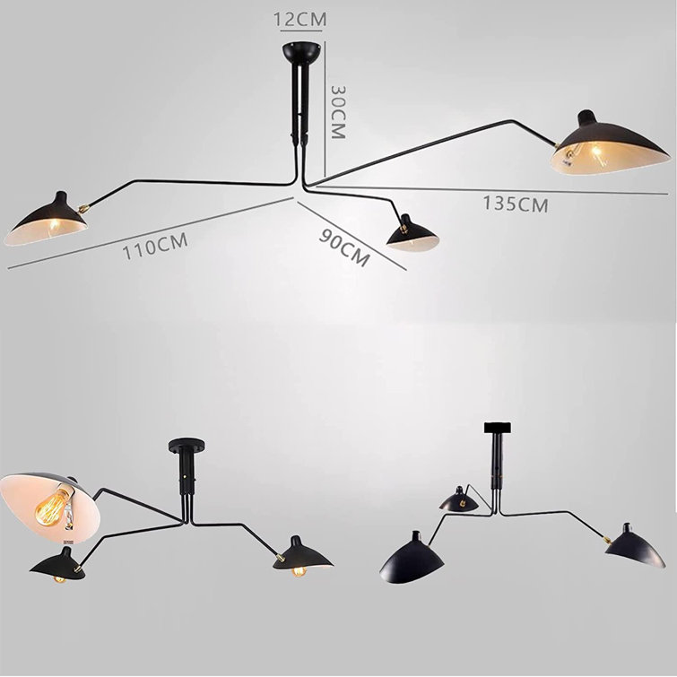 Black Metal 3-Light Adjustable Mid-Century Modern Chandelier