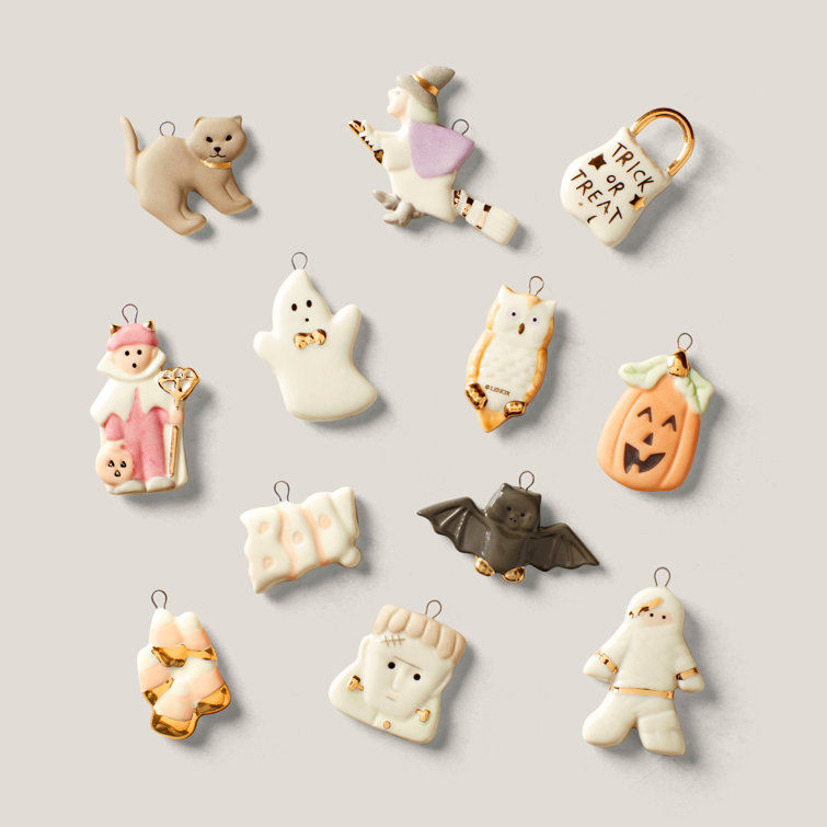 Porcelain Halloween Ornament Set with Tree, 13 Pieces