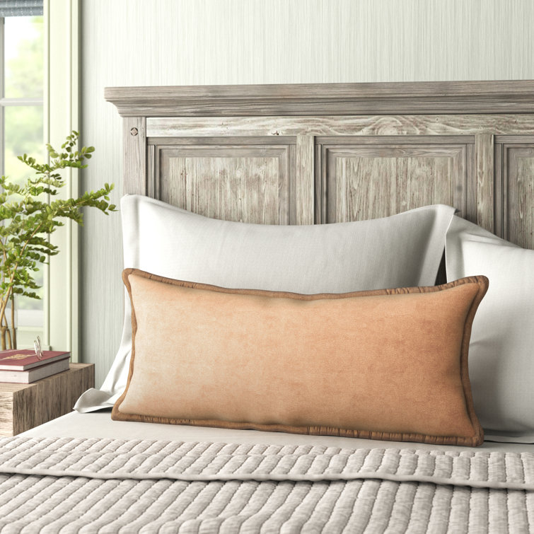 Light Beige Cotton Lumbar Throw Pillow with Flanged Sides