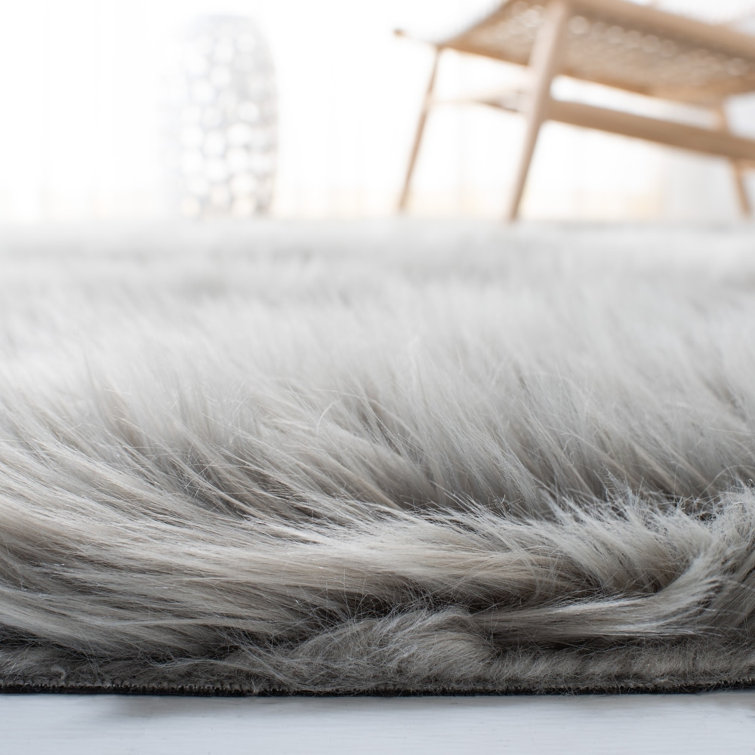 Gray Faux Sheepskin Fur Shag Area Rug 3' x 5'