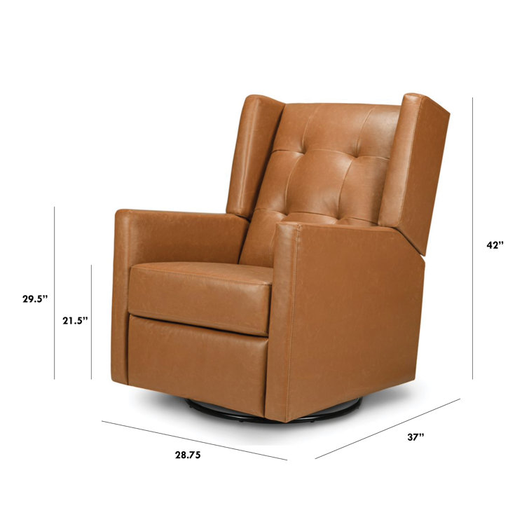 Vegan Tan Faux Leather Swivel Recliner with Wood Accents