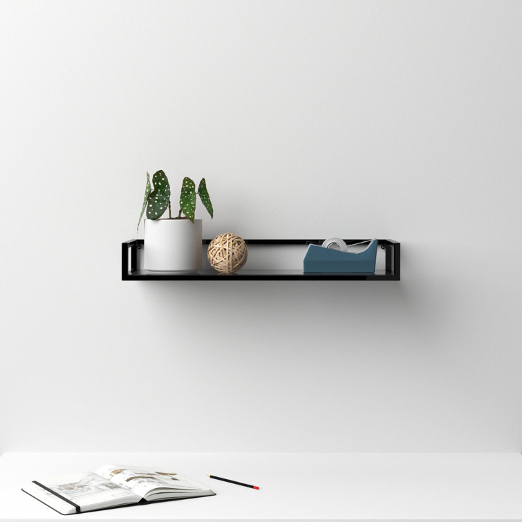Chainbridge 24'' Black Metal and Glass Floating Wall Shelf