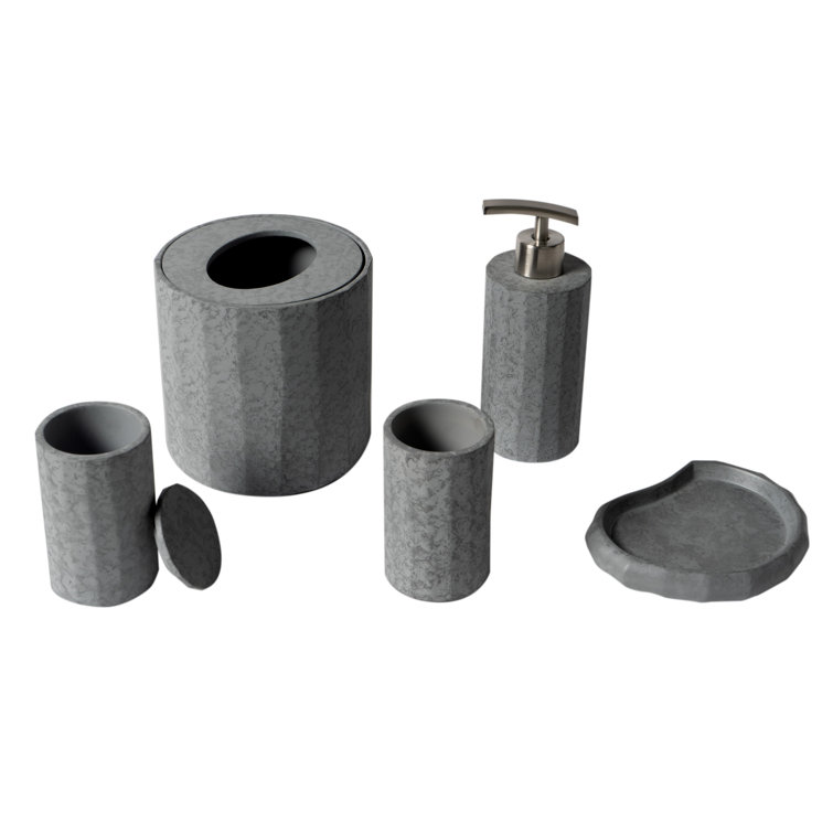 Gray Matte Concrete 5-Piece Bathroom Accessory Set