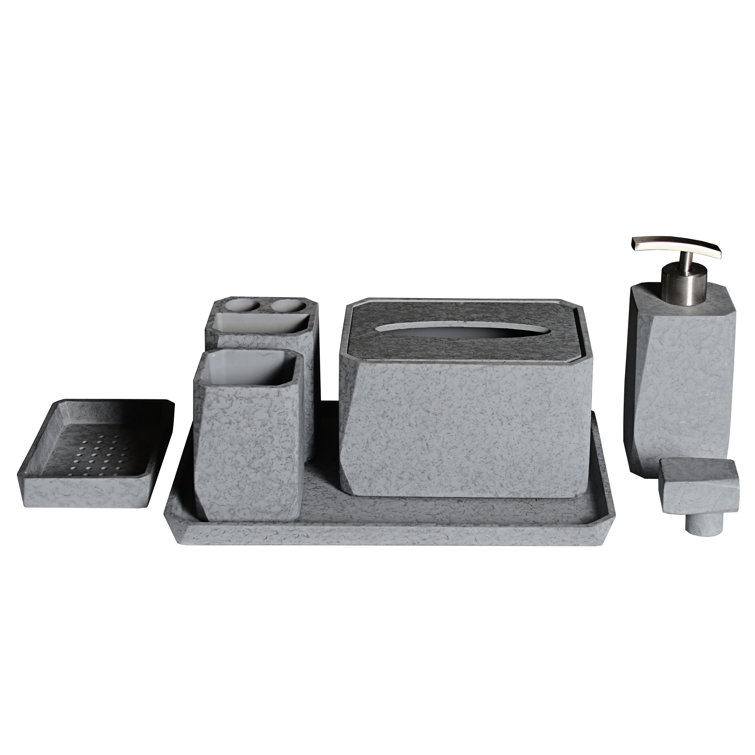 Gray Matte Solid Concrete 7-Piece Bathroom Accessory Set