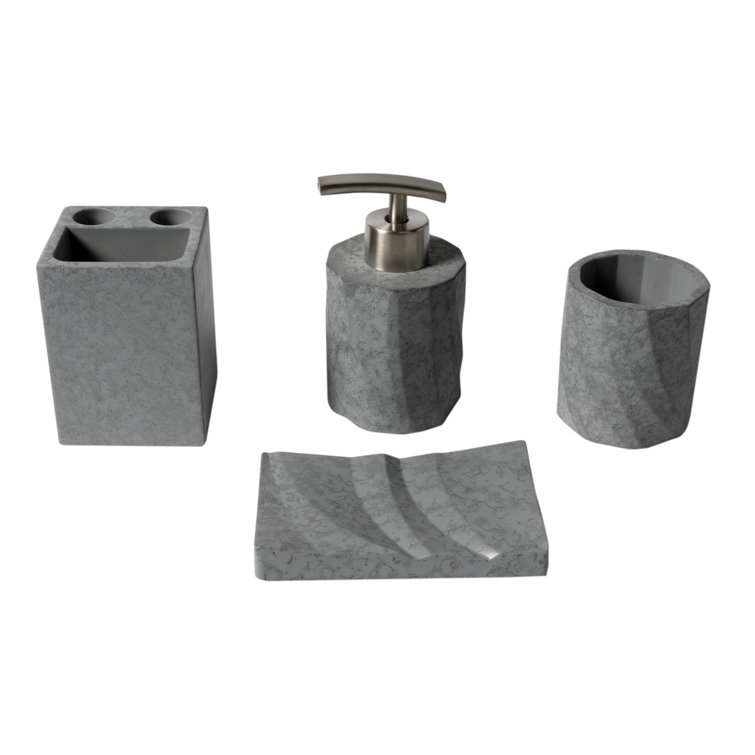 Gray Matte Solid Concrete 4-Piece Bathroom Accessory Set
