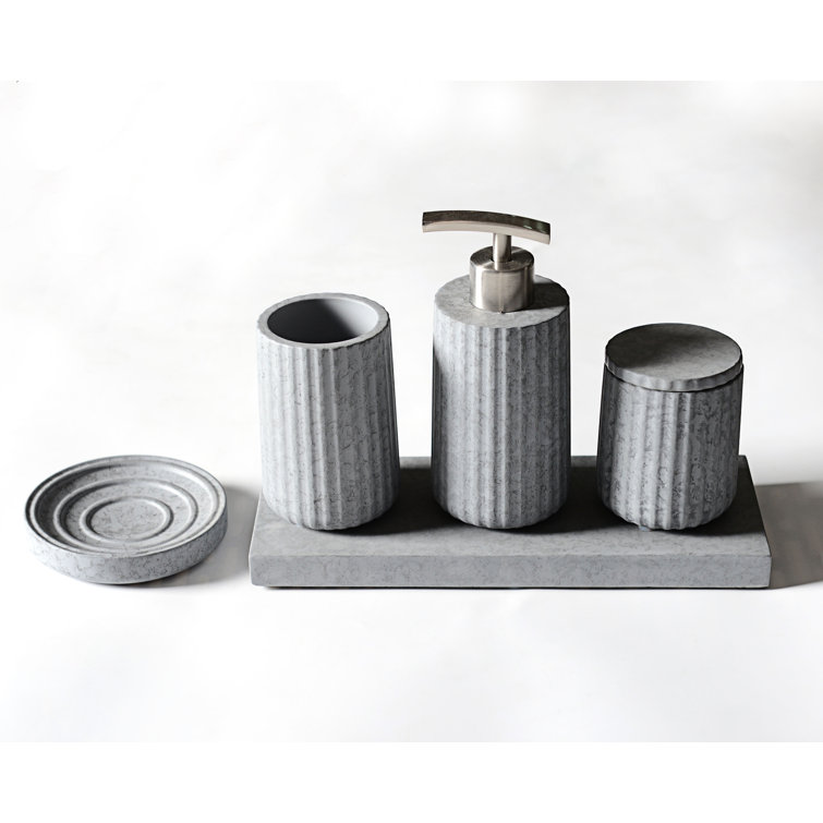 Gray Concrete Modern Bathroom Accessory Set