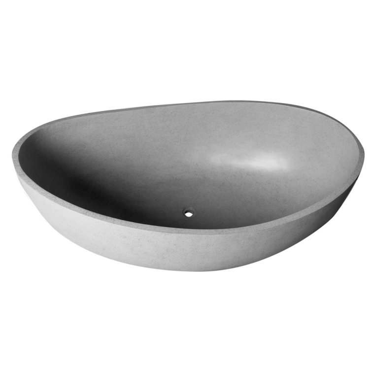 Gray Matte 63'' Freestanding Solid Concrete Oval Bathtub