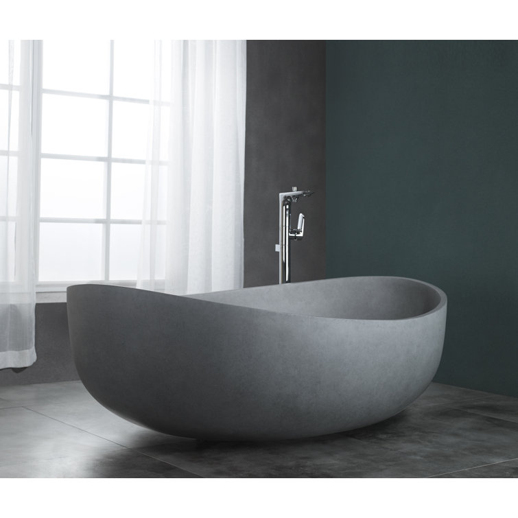 Gray Matte 63'' Freestanding Solid Concrete Oval Bathtub