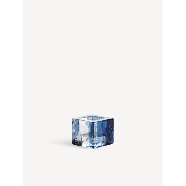 Kosta Boda Clear and Blue Glass Brick Votive