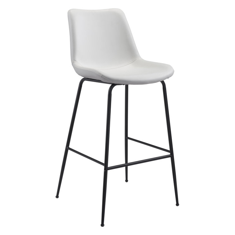 Byron Contemporary White Leather & Metal Bar Stool