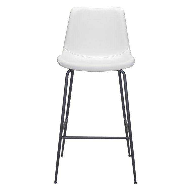 Byron Contemporary White Leather & Metal Bar Stool