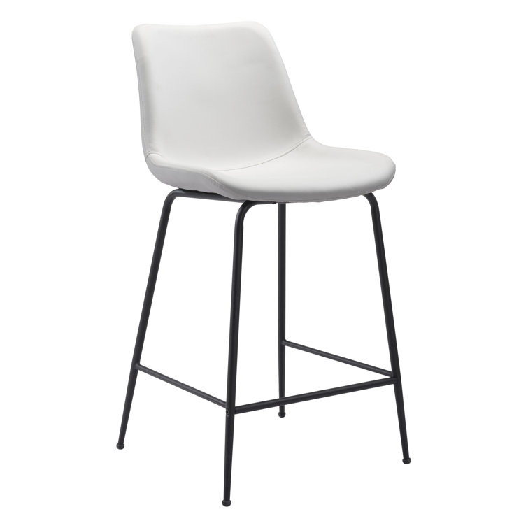 Byron Contemporary White Leather & Metal Bar Stool