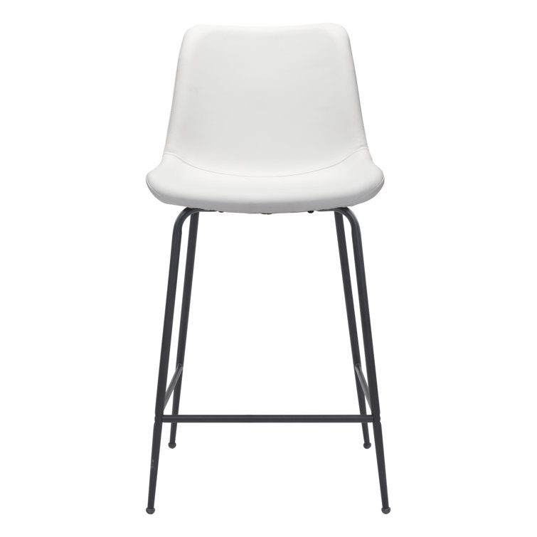 Byron Contemporary White Leather & Metal Bar Stool