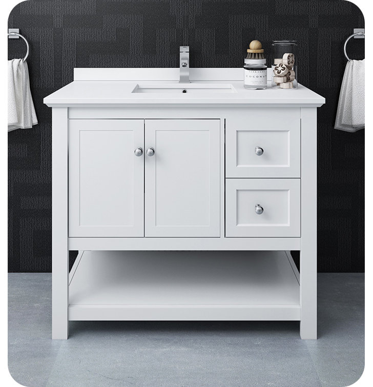 Manchester 42" White Solid Wood Freestanding Bathroom Vanity Base
