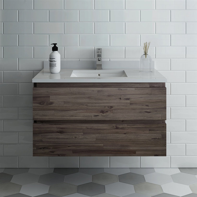 Acacia Brown 35" Wall Mount Single Sink Vanity Base