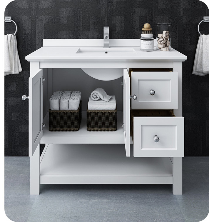 Manchester 42" White Solid Wood Freestanding Bathroom Vanity Base