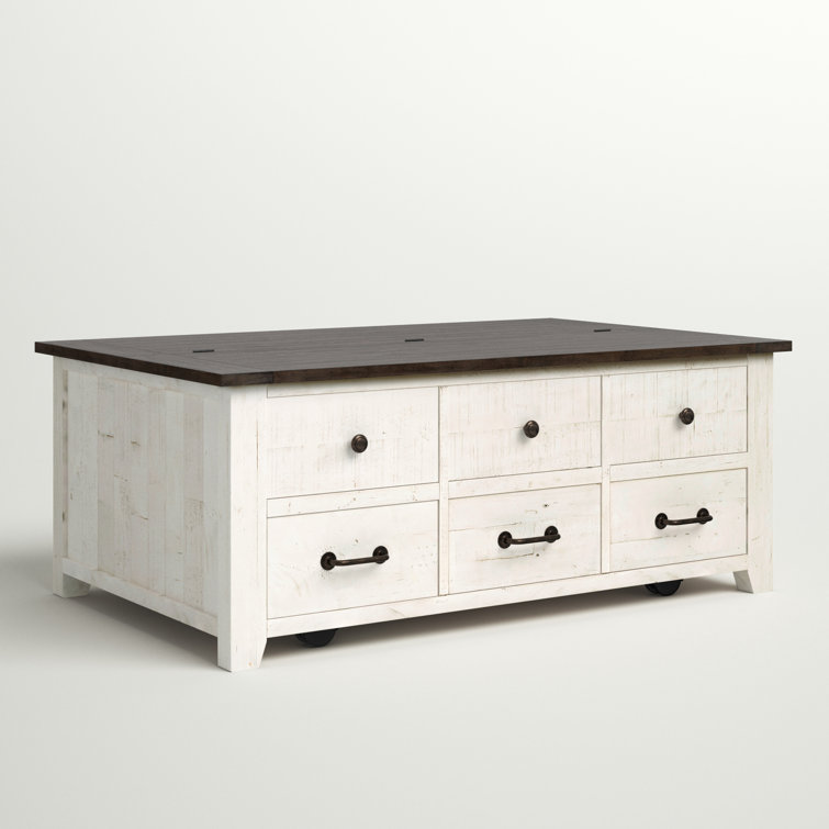 Rustic Reclaimed Pine 56" Vintage White Lift-Top Storage Coffee Table