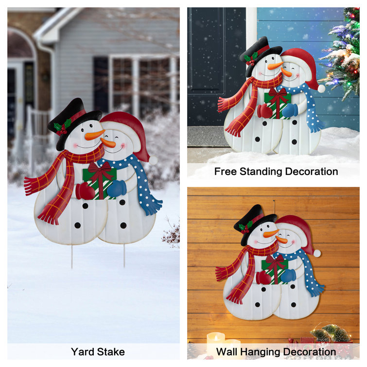 30"H Colorful Metal Christmas Snowman Yard Stake Decor