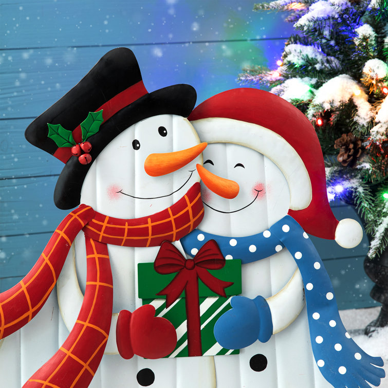30"H Colorful Metal Christmas Snowman Yard Stake Decor
