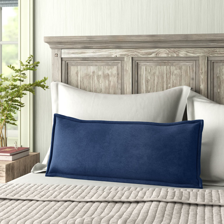 Light Beige Cotton Lumbar Throw Pillow with Flanged Sides