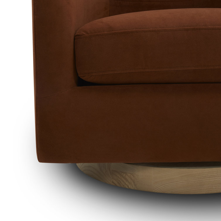 Burnt Orange Velvet Swivel Barrel Chair with Wood Base