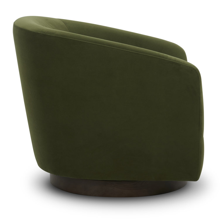 Green Velvet Swivel Barrel Chair with Wood Base